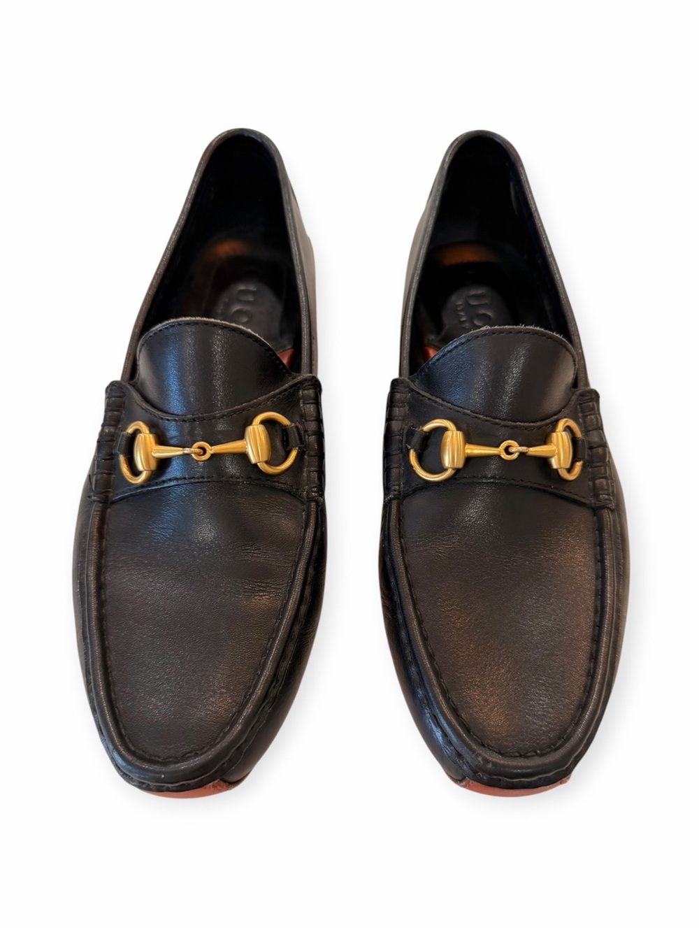 Gucci Horsebit Loafers Black Leather Gold Tone EU 42 1/2